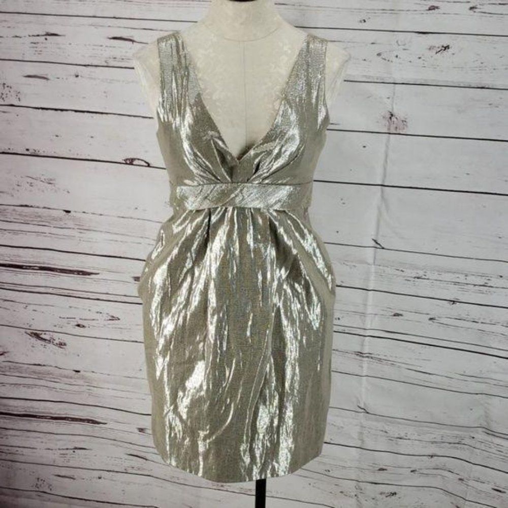 Gracia Fashion gold pocket cocktail Linen‎ dress
